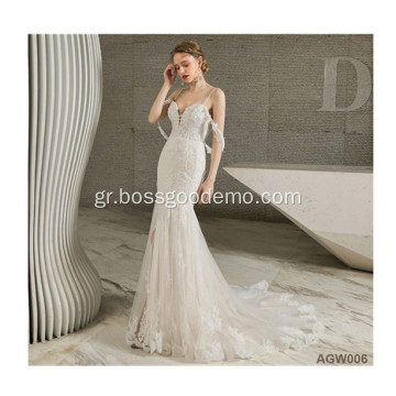 Λευκό Vestidos de Novia cappedasdasd γοργόνα κομψό γάμο dres2s5